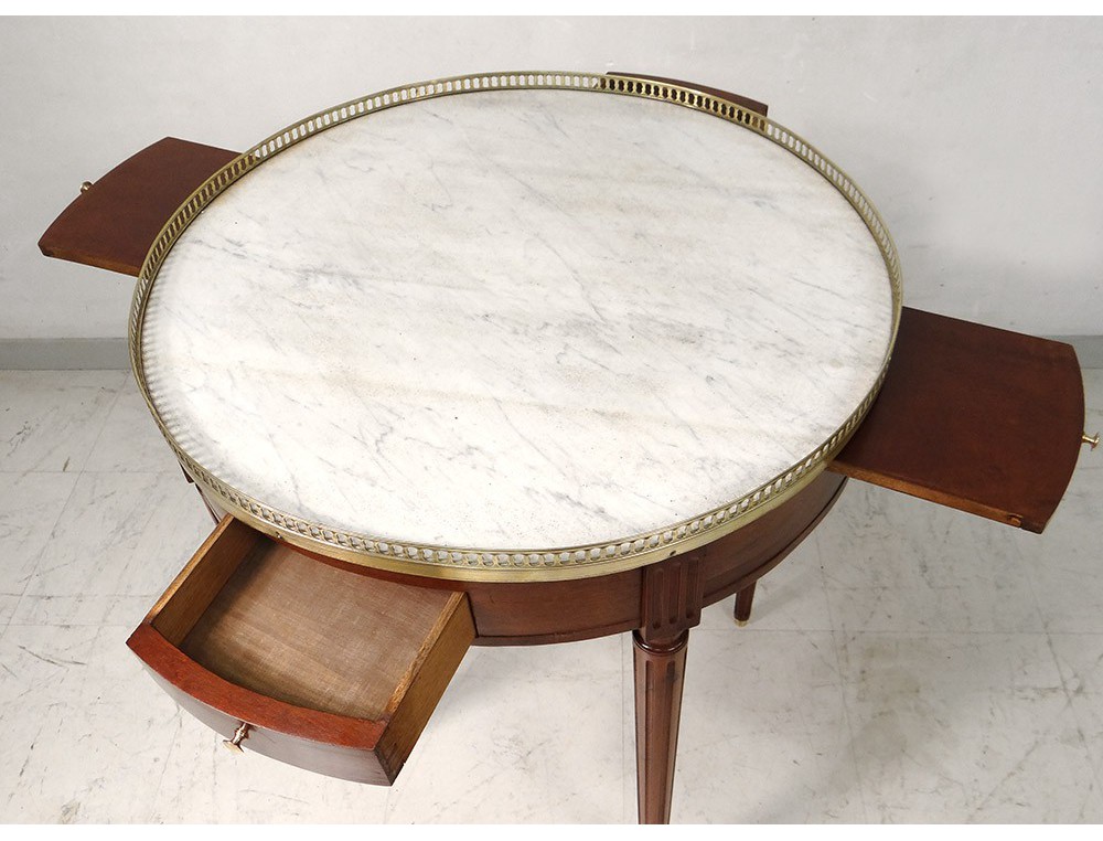 Table bouillotte Louis XVI acajou marbre blanc laiton doré XIXème siècle -> Marbre Blanc Dorure Metal Table Table bouillotte Louis XVI acajou marbre blanc laiton doré XIXème siècle -> Marbre Blanc Dorure Metal Table