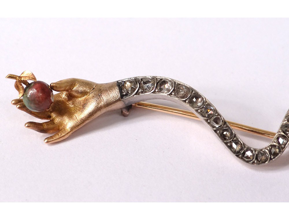 Broche Ancienne Art Déco/Nouveau En Plaqué Or 18k 750 - Serpent, Occasion Créateur