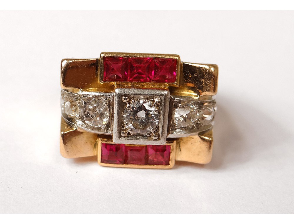 Bague Tank T 54,5 Or 18 carats Platine et diamants