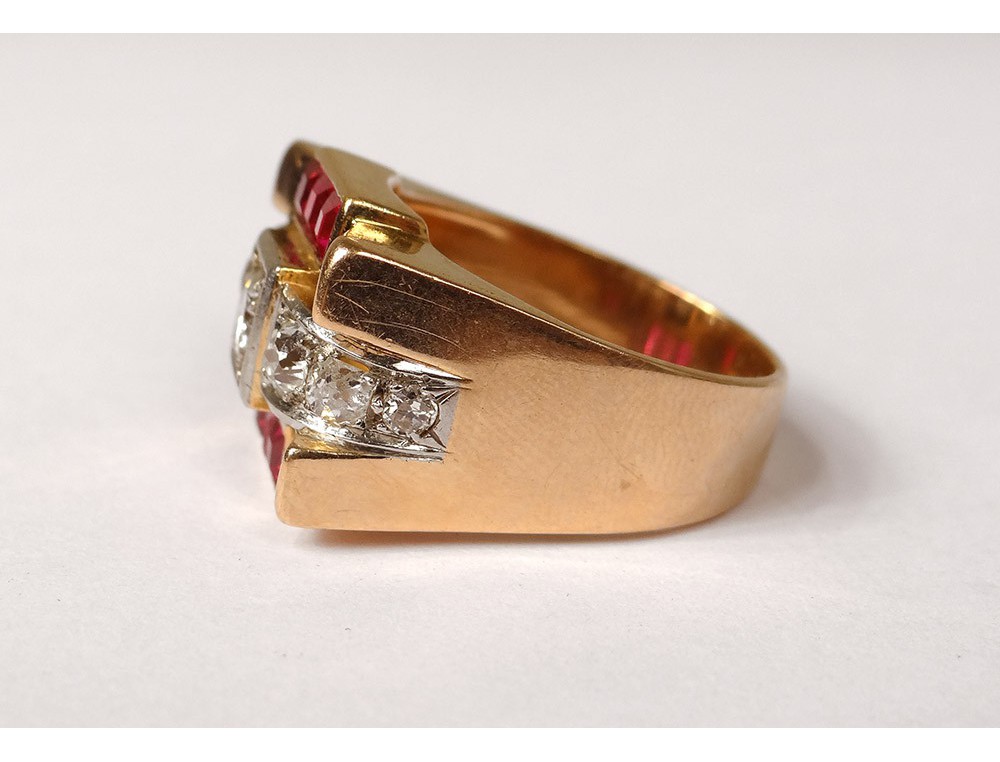 Bague 'Tank' En Or Jaune 18 Carats Avec Diamant - Taille 52, Occasion, Style Classique Et Solide