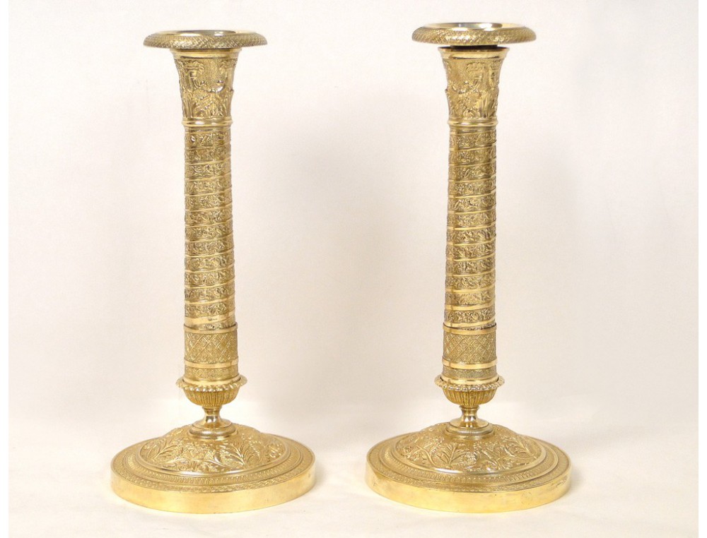 Pair of Empire bronze candlesticks 1st, 19th