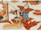 Pair of porcelain dishes Satsuma Japanese characters geisha flowers signed nineteenth