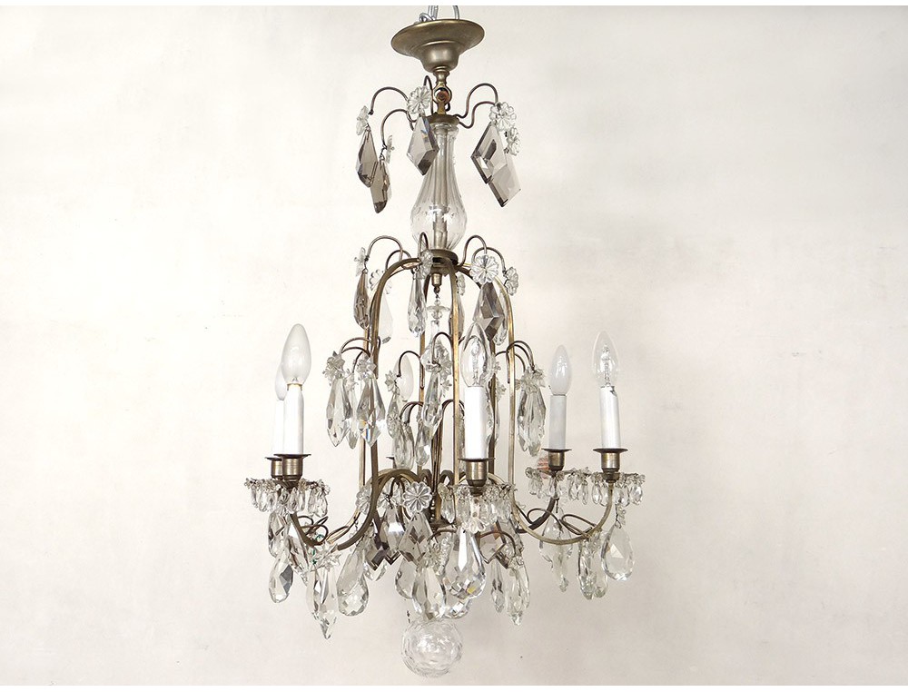 Chandelier Crystal 6 Lights Cut Steel Suspension