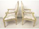 Louis XVI armchairs pair to Queen lacquered wood medallion back XVIII
