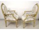 Louis XVI armchairs pair to Queen lacquered wood medallion back XVIII