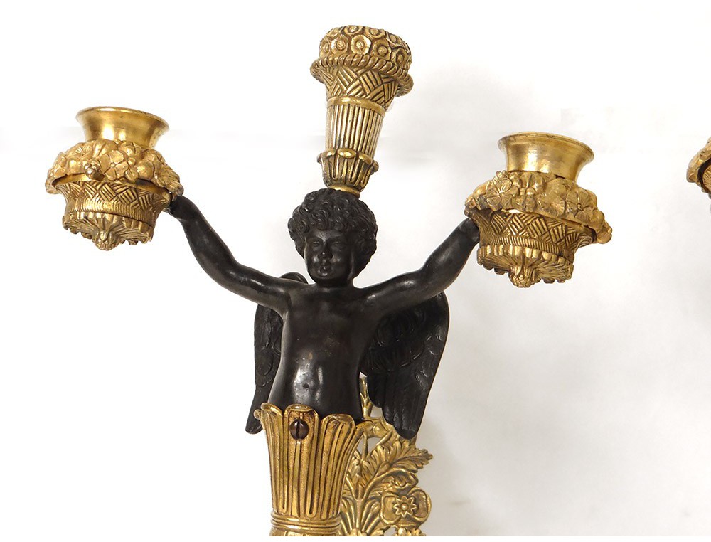 Empire Murales Angelots Appliques Xixème 3 Putti Bronze Paire Feux Xnwk8P0O