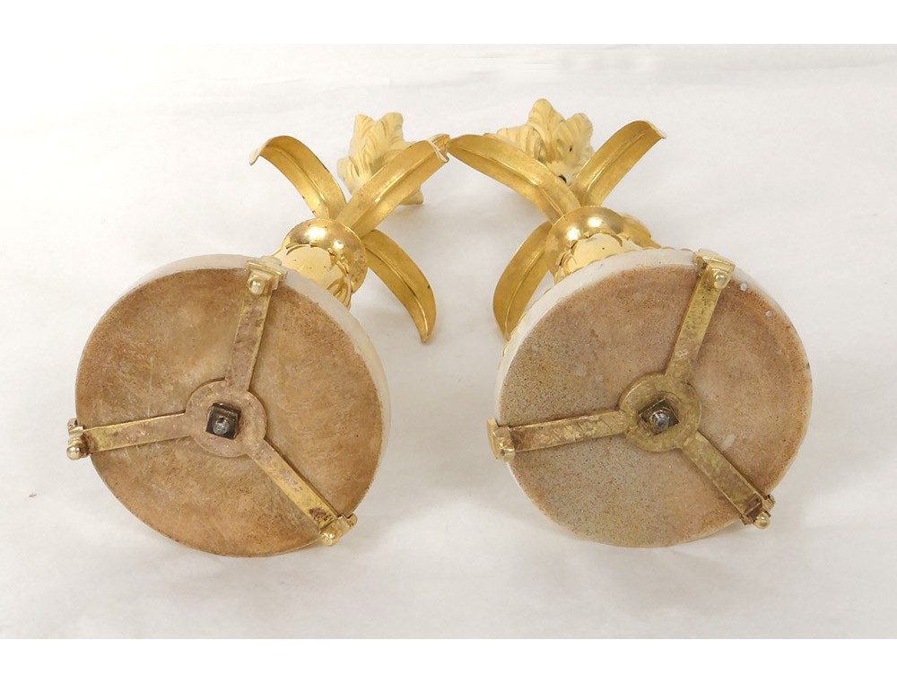 candlesticks Pair of Louis XVI gilt bronze marble white flower vases XVIII