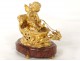 Sculpture bronze doré Amour chérubin char oiseau marbre rouge XIXème siècle