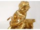 Sculpture bronze doré Amour chérubin char oiseau marbre rouge XIXème siècle