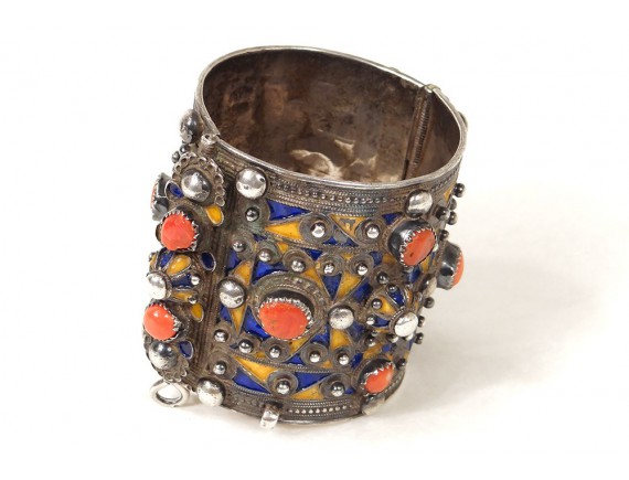 Bracelet Berbère Kabyle En Argent Massif Et Corail Rouge – Pièce Ethnique Ancienne émaillée