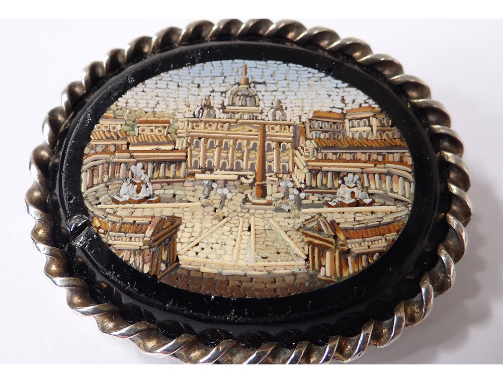 Broche Ancienne En Micro-mosaïque Vintage - Occasion En Très Bon état, Bijou De Collection