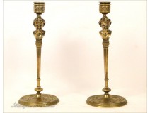 Pair of bronze candlesticks Satyr nineteenth
