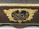 Safe Venetian polychrome wood coat of arms embossed leather golden Venice Italy XVIIè