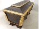 Safe Venetian polychrome wood coat of arms embossed leather golden Venice Italy XVIIè