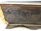 Safe Venetian polychrome wood coat of arms embossed leather golden Venice Italy XVIIè