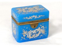 box casket Charles X opaline blue enameled gilt flowers nineteenth century