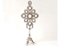 Sterling silver reliquary cross abroad rock crystal angels Virgin XIXth