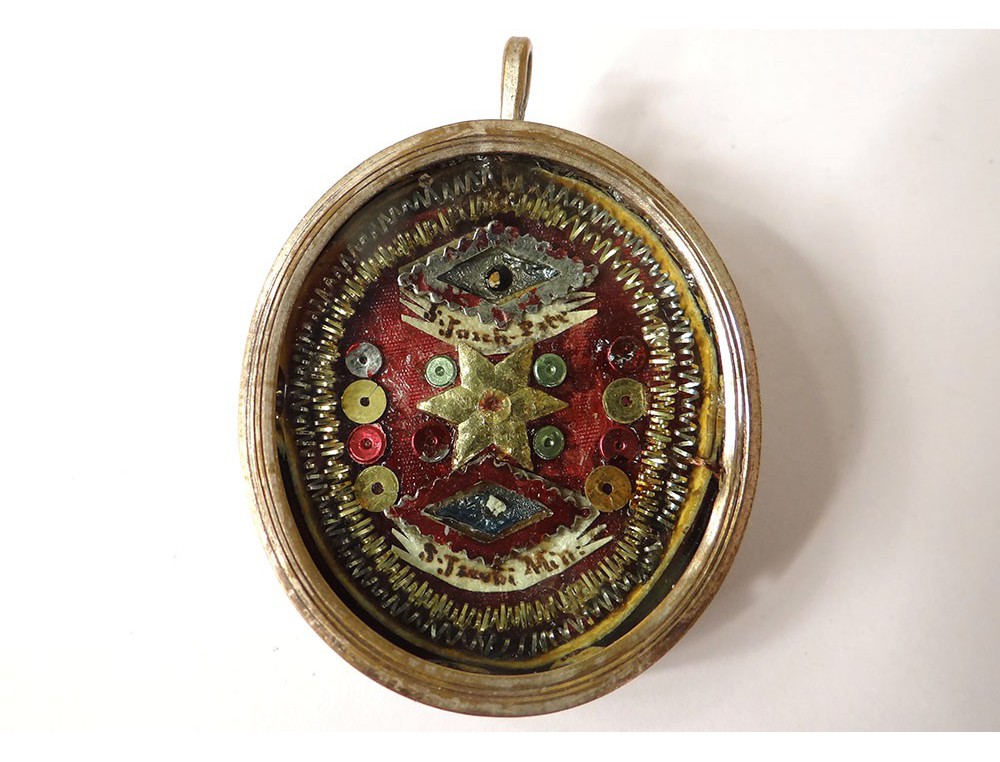 reliquary pendant oval medallion St. Jacob silver metal reliquary