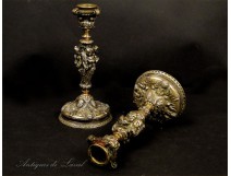 Pair of bronze candlesticks four seasons nineteenth