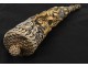 Powder horn ivory Weapons France lilies 18th cherubs hunting wild boar