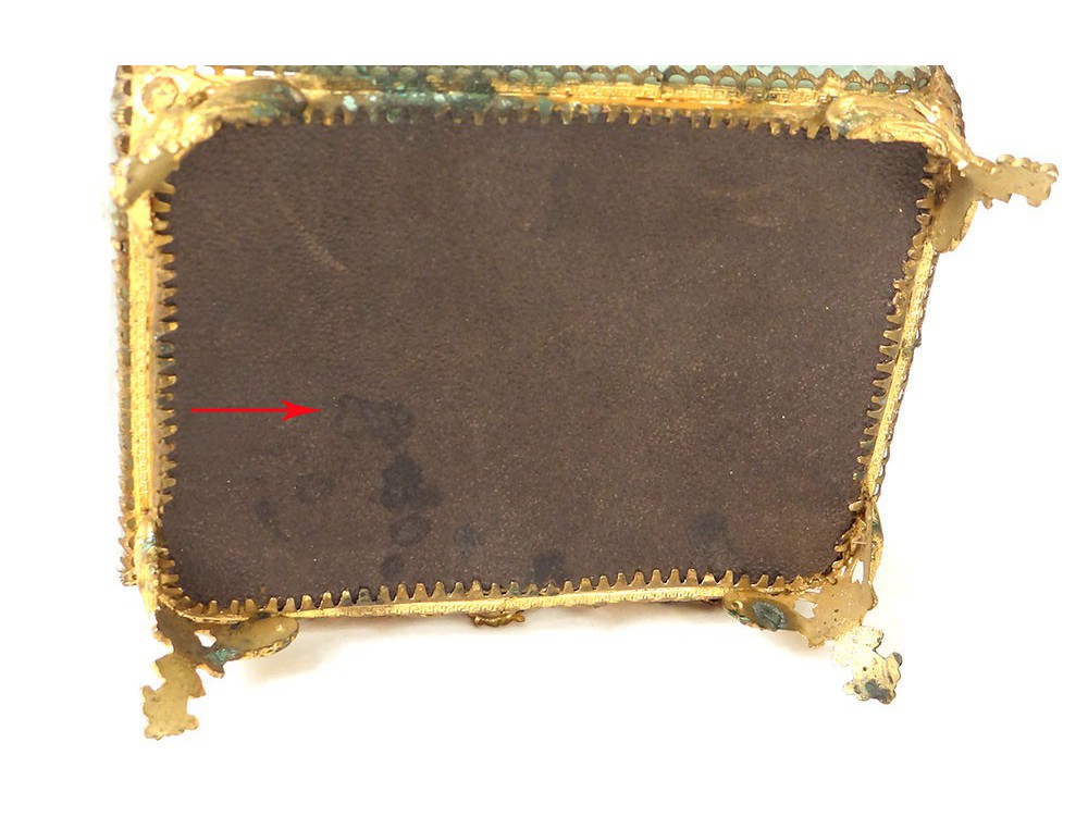 Boîte à Bijoux Antique Napoléon III En Laiton Doré Et Cristal Biseauté - Occasion Bel état