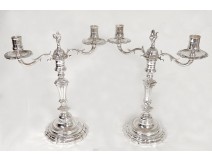 Pair candlesticks 2 silvered bronze lamps regency style candlesticks nineteenth