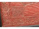 Chinese screen 4 leaves Cinnabar lacquer Cormomandel characters signed 19th