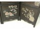 Chinese screen 4 leaves Cinnabar lacquer Cormomandel characters signed 19th