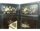 Chinese screen 4 leaves Cinnabar lacquer Cormomandel characters signed 19th