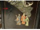 Chinese screen 4 leaves Cinnabar lacquer Cormomandel characters signed 19th