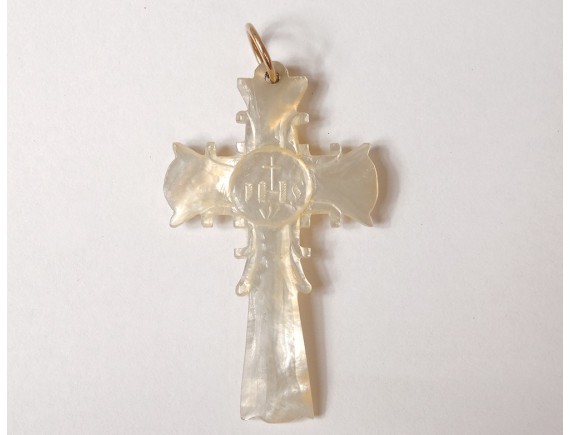 Cross pendant pearl IHS Jesus Virgin Mary ancient french cross nineteenth