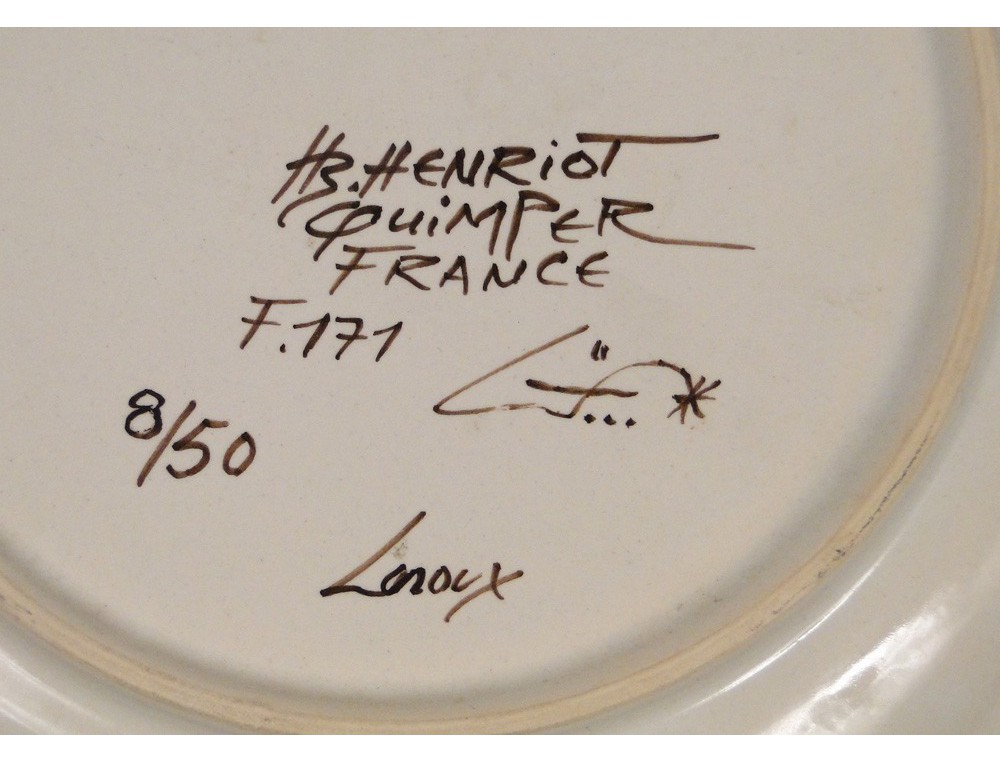 ASSIETTE EN FAIENCE DE QUIMPER - HENRIOT - AU COQ - D. 25 cm EUR 16,00