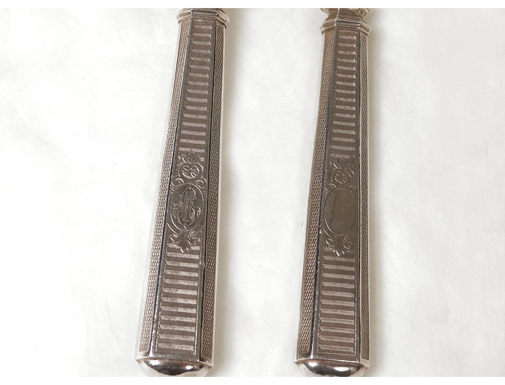 Lot De 3 Couverts De Service – Manches Argent Fourré, Motifs Poisson Et Salade, #1503