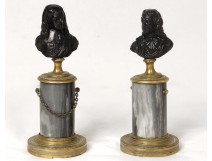 Pair of busts philosophical writers Molière bronze marble Sainte Anne nineteenth