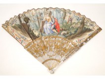 Fan decorated with romantic, gouache and pearl, 19th