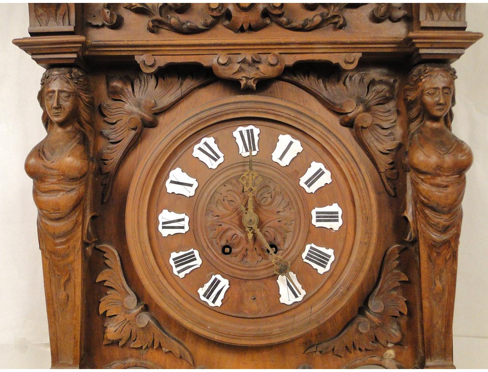 Pendulum Clock Henry II walnut barometer thermometer, 19th