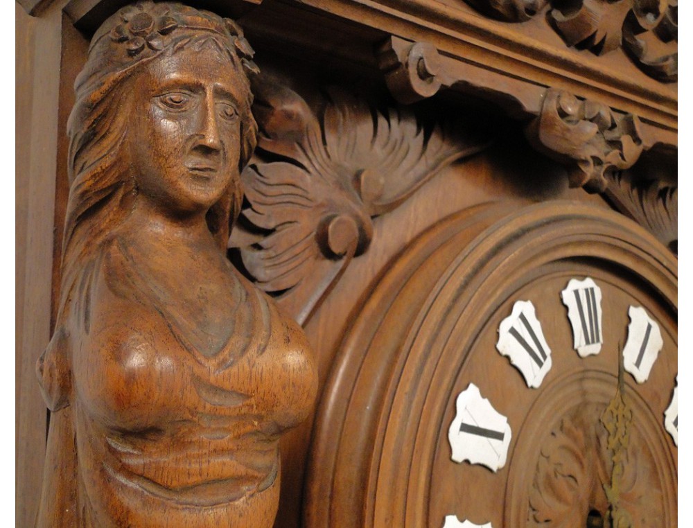 Pendulum Clock Henry II walnut barometer thermometer, 19th