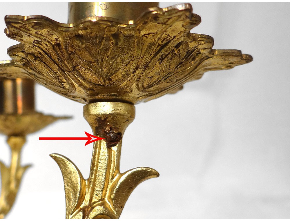 Ancien Chandelier D'autel Religieux 2 Bras - Laiton Et Marbre Noir (Art Déco)