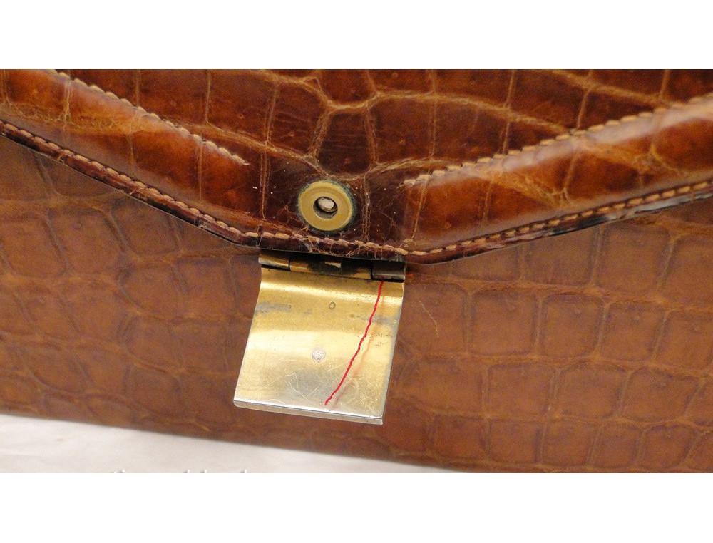 Sac à Main Vintage En Véritable Alligator/crocodile - Cuir Exotique Marron, Occasion