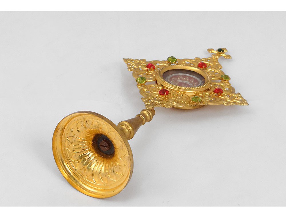 NKlaus Reliquaire Ostensoir Laiton Doré 17 Cm - Lunule 6 Cm - Artisanat - Or 16 Carats