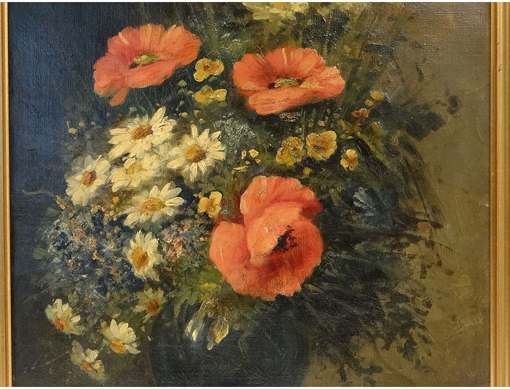 Hst Table Still Life Bouquet Flower Vase Gérard Frame Gilded Hst Table Still Life Bouquet Flower Vase Gérard Frame Gilded Painting 19th