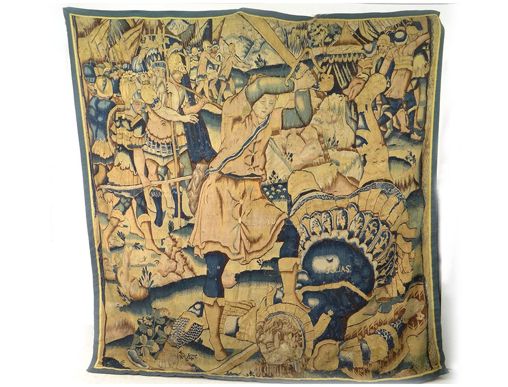 Aubusson tapestry David against Goliath war characters tapestry XVII