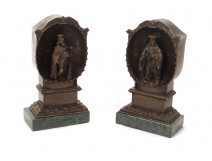 Pair bronze sculptures characters Renaissance alcove nineteenth browsers