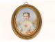 painted oval miniature portrait flowers young woman signed Widow Lallemand 19th