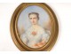 painted oval miniature portrait flowers young woman signed Widow Lallemand 19th