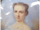 painted oval miniature portrait flowers young woman signed Widow Lallemand 19th