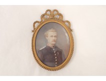 oval miniature portrait painted young man attr officer. Lallemand nineteenth