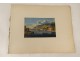 Gouache landscape Rhine Germany Rhineland town bridge boat 19th characters