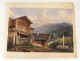 Gouache mountain landscape cottage fountain landscape painting XIX century
