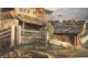 Gouache mountain landscape cottage fountain landscape painting XIX century